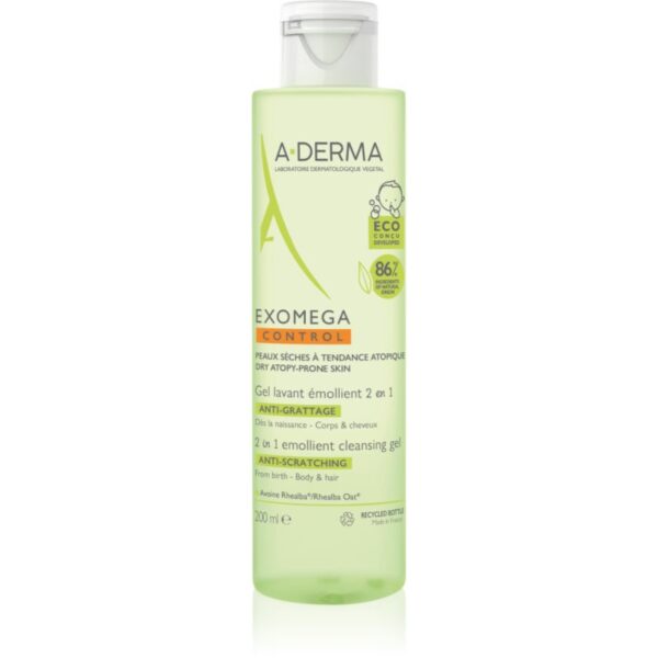 A-Derma Exomega Control 2 in 1 emollient cleansing gel gel de duș pentru piele uscata spre atopica 200 ml-ro