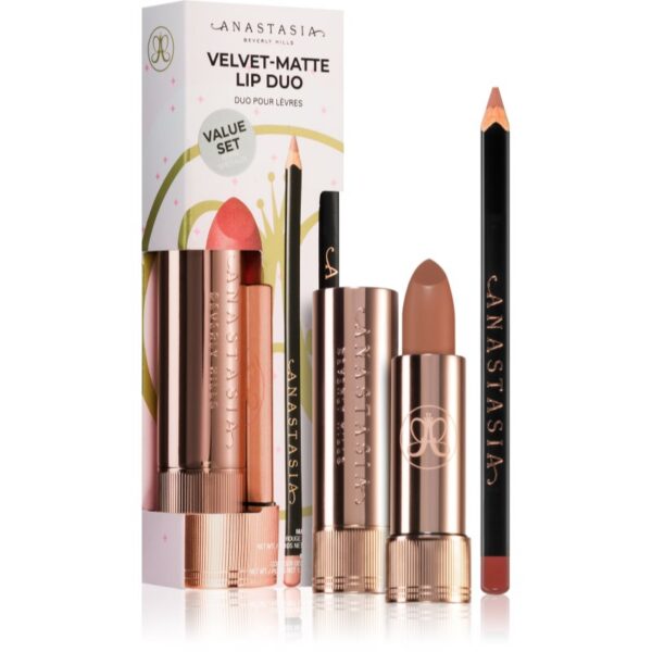 Anastasia Beverly Hills Velvet-Matte Lip Duo set cadou de buze culoare Warm Taupe & Warm Taupe-Țena
