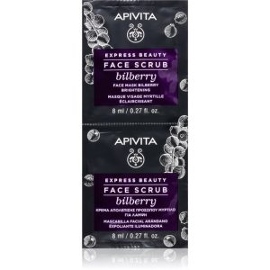 Apivita Express Beauty Brightening Face Scrub Bilberry peeling intensiv de curățare pentru o piele mai luminoasa 2x8 ml-ro