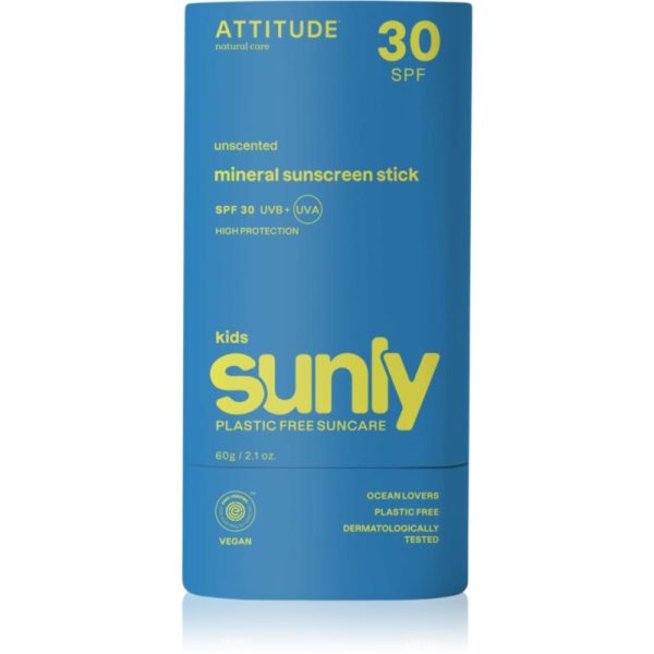 Attitude Sunly Kids Sunscreen Stick Crema de soare cu minerale stick pentru copii SPF 30 60 g-Țena