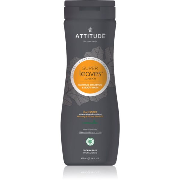 Attitude Super Leaves Sport Ginseng & Grape Seed Oil 2 in 1 gel de dus si sampon pentru barbati 473 ml-ro