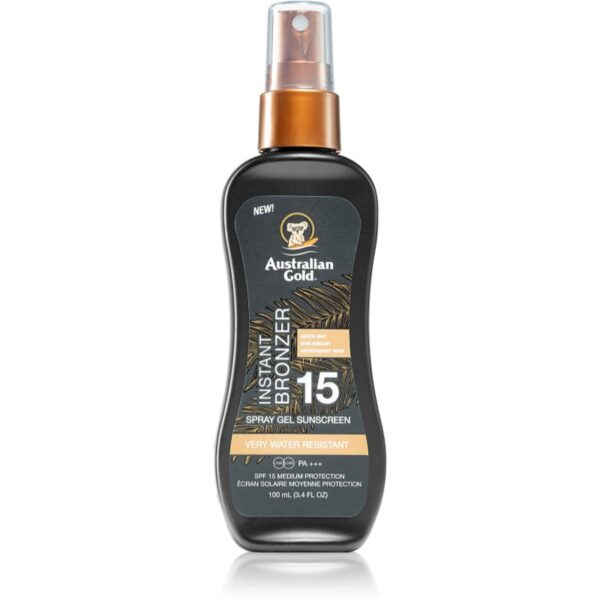 Australian Gold Instant Bronzer spray protector pentru plajă cu efect autobronzant SPF 15 100 ml-Țena
