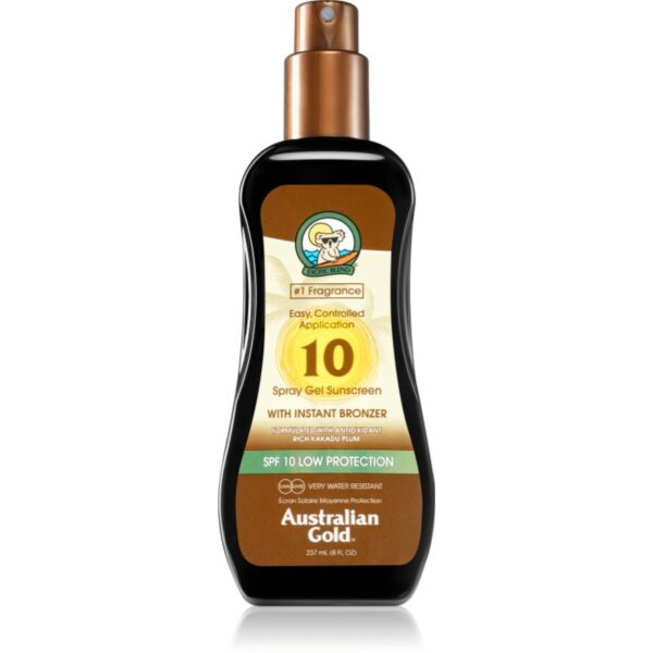 Australian Gold Spray Gel Sunscreen With Instant Bronzer spray protector pentru plajă cu efect autobronzant SPF 10 237 ml-ro