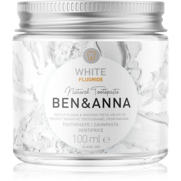 BEN&ANNA Natural Toothpaste White Fluoride pastă de dinți în borcan de sticlă cu flor 100 ml-ro