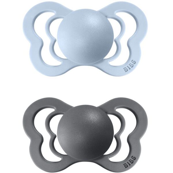 BIBS Couture Natural Rubber Size 1: 0+ months suzetă Iron / Baby Blue 2 buc-Țena