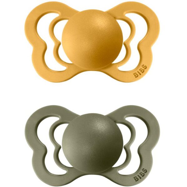 BIBS Couture Natural Rubber Size 2: 6+ months suzetă Honey Bee / Olive 2 buc-Țena