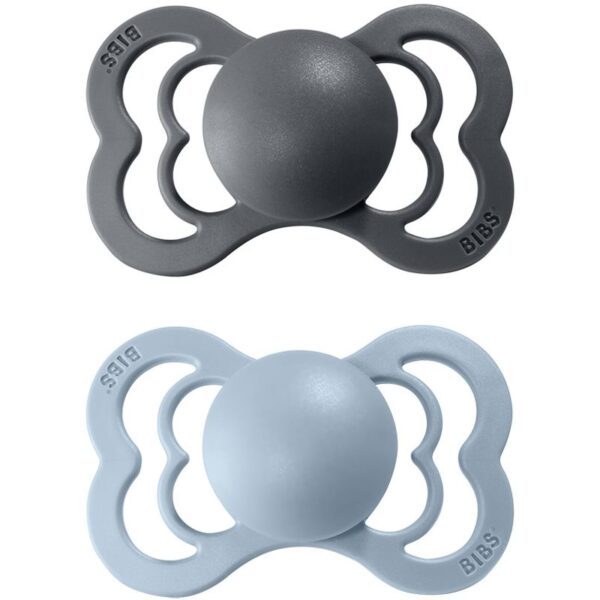 BIBS Supreme Natural Rubber Size 2: 6+ months suzetă Iron / Baby Blue 2 buc-Țena