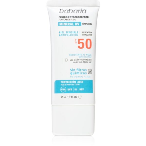 Babaria Sun Face fluid protector fără filtre chimice faciale SPF 50 50 ml-Țena