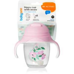 BabyOno Be Active Sippy Cup with Weighted Straw cană pentru antrenament cu pai 6 m+ Butterfly 240 ml-ro
