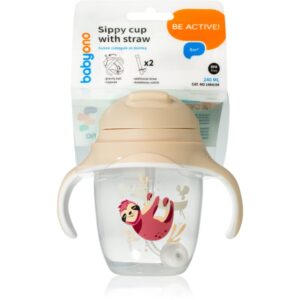BabyOno Be Active Sippy Cup with Weighted Straw cană pentru antrenament cu pai 6 m+ Sloth 240 ml-ro