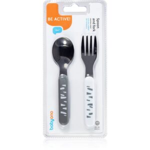 BabyOno Be Active Stainless Steel Spoon and Fork tacâmuri Grey-White 12 m+ 2 buc-ro