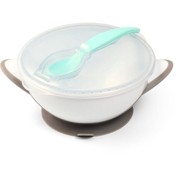 BabyOno Be Active Suction Bowl with Spoon serviciu de masă pentru copii pentru copii Grey 6 m+ 2 buc-ro