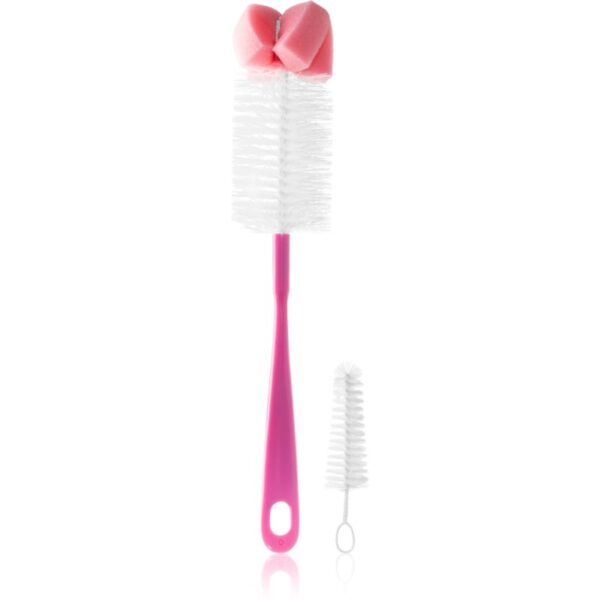 BabyOno Take Care Brush for Bottles and Teats with Mini Brush & Sponge Tip perie de curățare Pink 2 buc-Țena