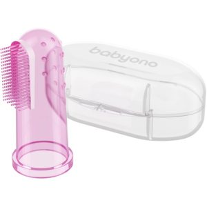 BabyOno Take Care First Toothbrush periuta de dinti pentru deget pentru copii cu sac Pink 1 buc-Țena