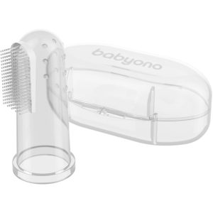 BabyOno Take Care First Toothbrush periuta de dinti pentru deget pentru copii cu sac Transparent 1 buc-Țena