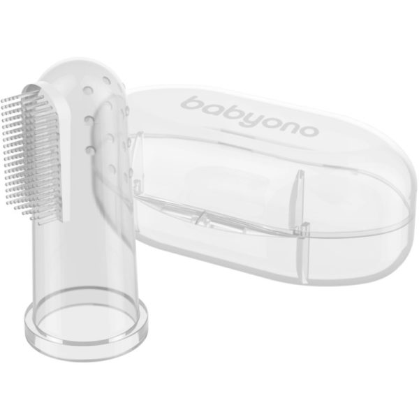 BabyOno Take Care First Toothbrush periuta de dinti pentru deget pentru copii cu sac Transparent 1 buc-Țena
