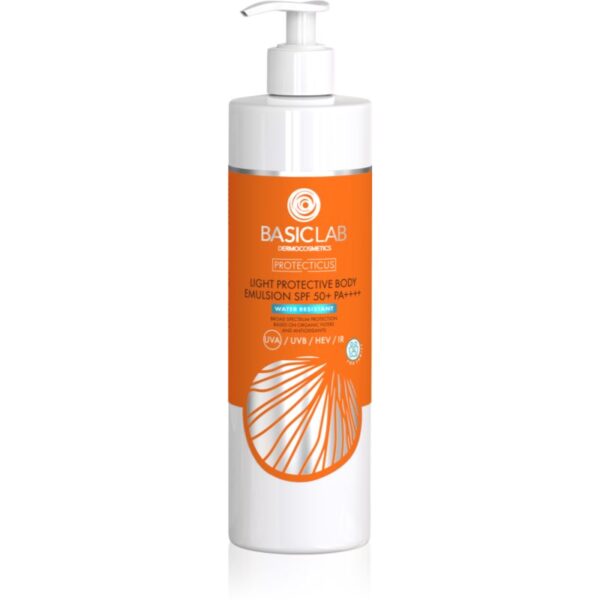 BasicLab Dermocosmetics Protecticus emulsie hidratanta si protectoare pentru fata si corp SPF 50+ rezistentă la apă 300 ml-ro