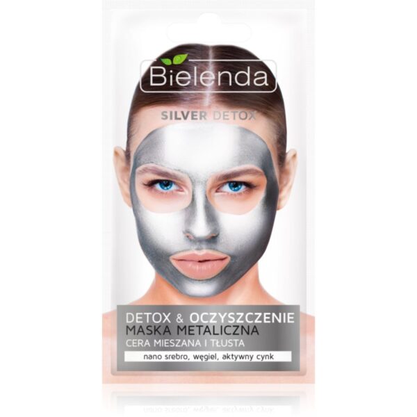 Bielenda Metallic Masks Silver Detox masca detoxifiere și curățare  pentru ten gras și mixt 8 g-Țena