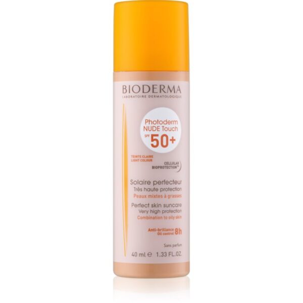 Bioderma Photoderm Nude Touch fluid tonifiant de protecție pentru piele mixtă și grasă SPF 50+ culoare Light Colour 40 ml-ro