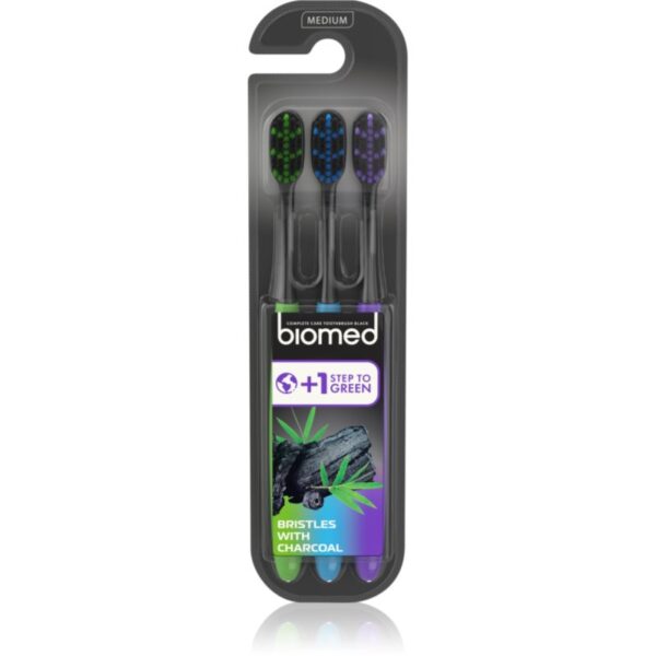 Biomed Black Charcoal periuțe de dinți mediu 3 buc-Țena