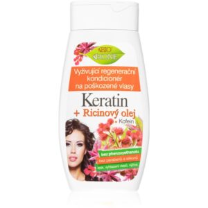 Bione Cosmetics Keratin + Ricinový olej balsam de regenerare pentru părul uscat și deteriorat 260 ml-ro