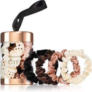 BrushArt Gift for You Slim satin scrunchie set Elastice pentru par Black & Cream-ro