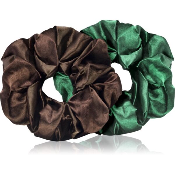 BrushArt Hair Large satin scrunchie set Elastice pentru par Brown & Green-ro