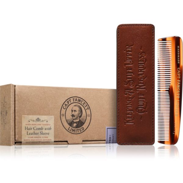Captain Fawcett Accessories Hair Comb with Leather Case pieptene pentru barbă cu sac 1 buc-Țena