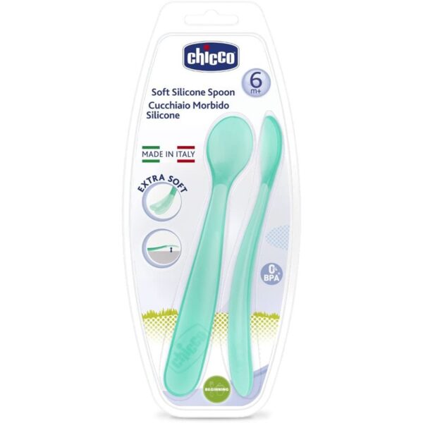Chicco Soft Silicone linguriță 6m+ Blue 2 buc-ro