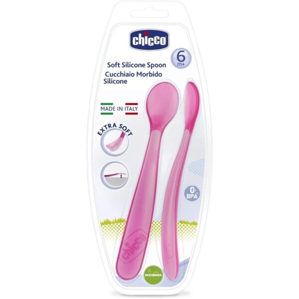 Chicco Soft Silicone linguriță 6m+ Pink 2 buc-ro