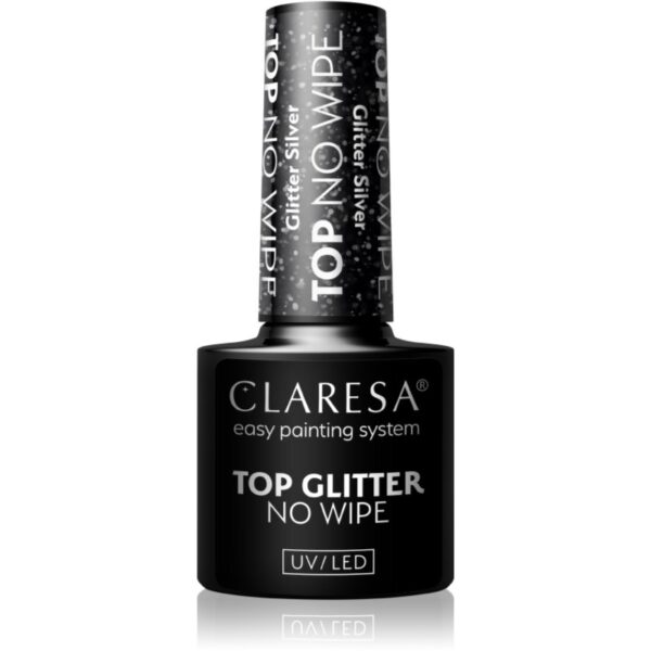 Claresa UV/LED Top Glitter No Wipe lac gel de unghii pentru acoperirea superioară strălucitor culoare Glitter Silver 5 g-ro
