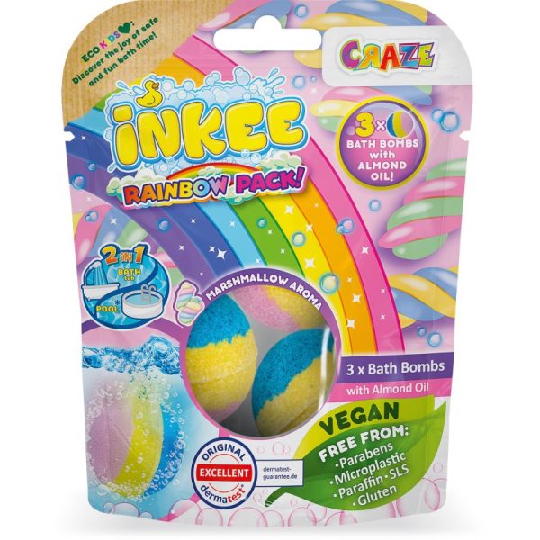 Craze INKEE Rainbow Multipack Bombe efervescente de baie cu ulei de migdale 3 buc-Țena