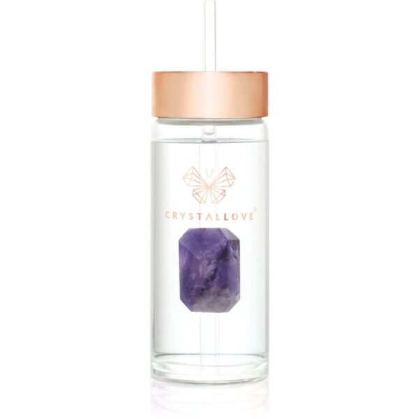 Crystallove Straw Water Bottle sticlă pentru apă cu pai Amethyst 400 ml-ro