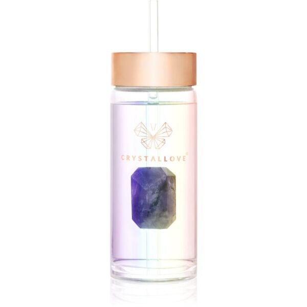 Crystallove Straw Water Bottle sticlă pentru apă cu pai Hologram - Amethyst 400 ml-Țena