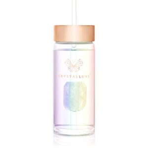 Crystallove Straw Water Bottle sticlă pentru apă cu pai Hologram - Clear Quartz 400 ml-ro