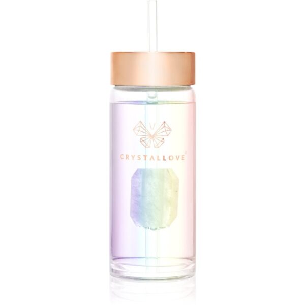 Crystallove Straw Water Bottle sticlă pentru apă cu pai Hologram - Clear Quartz 400 ml-ro
