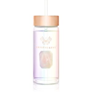 Crystallove Straw Water Bottle sticlă pentru apă cu pai Hologram - Rose Quartz 400 ml-Țena
