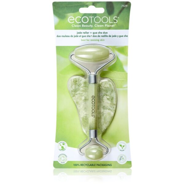 EcoTools Jade Roller & Gua Sha rulou de masaj facial și accesoriu de masaj 2 buc-ro