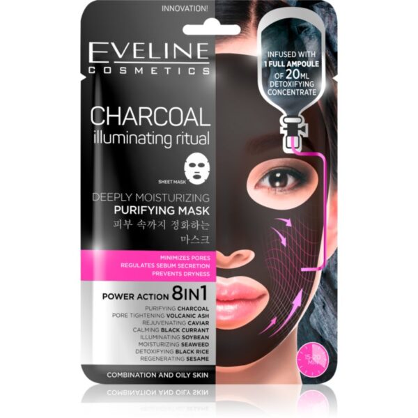 Eveline Cosmetics Charcoal Illuminating Ritual mască de curățare și super-hidratare 1 buc-ro