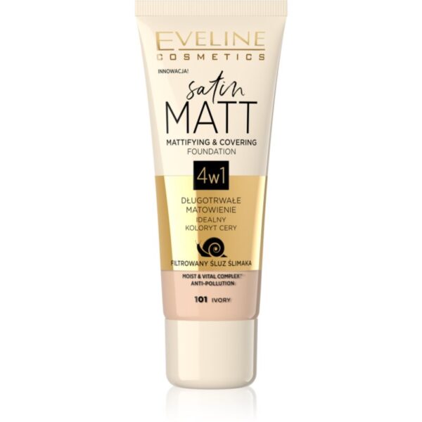Eveline Cosmetics Satin Matt machiaj cu efect matifiant extract de melc culoare 101 Ivory 30 ml-Țena