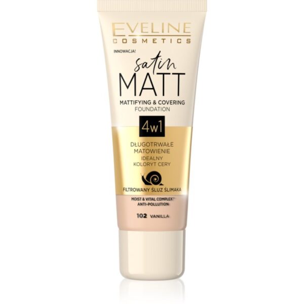 Eveline Cosmetics Satin Matt machiaj cu efect matifiant extract de melc culoare 102 Vanilla 30 ml-ro