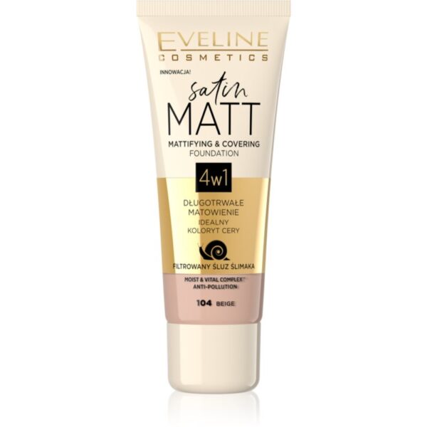 Eveline Cosmetics Satin Matt machiaj cu efect matifiant extract de melc culoare 104 Beige 30 ml-ro
