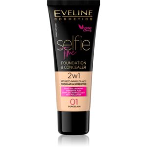 Eveline Cosmetics Selfie Time make-up si corector 2 in 1 culoare 01 Porcelain 30 ml-Țena