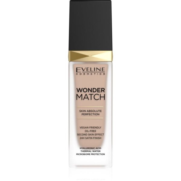 Eveline Cosmetics Wonder Match fard lichid de lunga durata cu acid hialuronic culoare 35 Sunny Beige 30 ml-Țena
