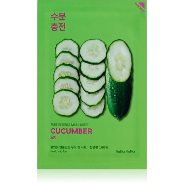 Holika Holika Pure Essence Cucumber masca de celule cu efect calmant pentru piele sensibila cu tendinte de inrosire 23 ml-Țena
