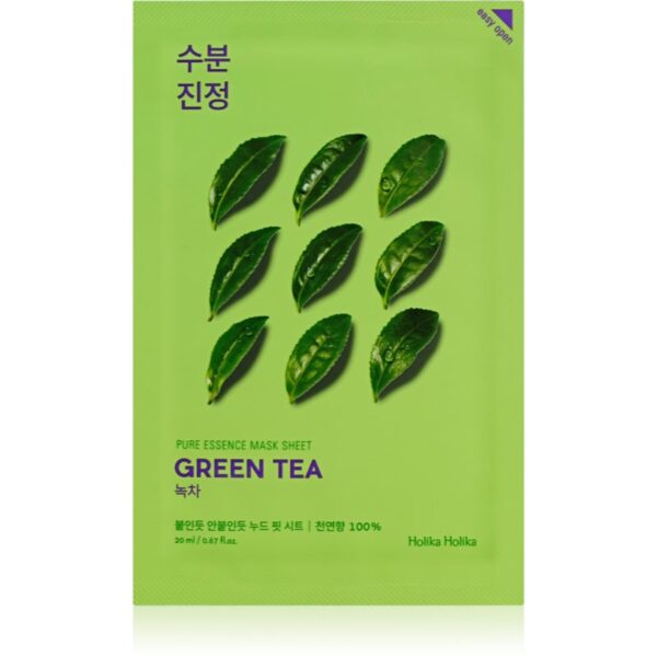 Holika Holika Pure Essence Green Tea mască textilă de îngrijire pentru piele sensibila si inrosita 23 ml-Țena
