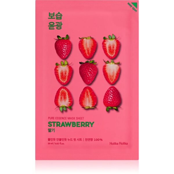 Holika Holika Pure Essence Strawberry mască textilă iluminatoare pentru uniformizarea culorii pielii 23 ml-Țena