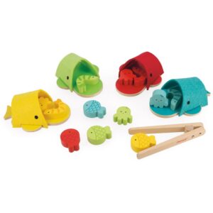 Janod Colour Sorting Game Whale jucărie interactivă cu piese care se pot insera din lemn 2-5 y 17 buc-ro