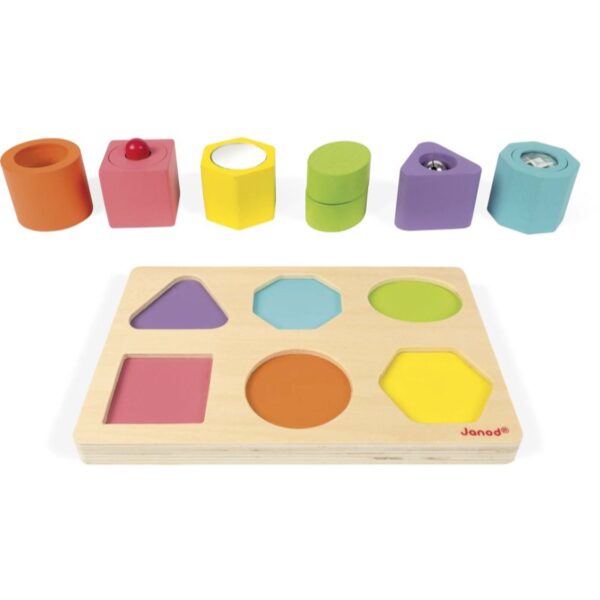 Janod Wood Shapes and Sound jucărie interactivă cu piese care se pot insera 12 m+ 6 buc-ro