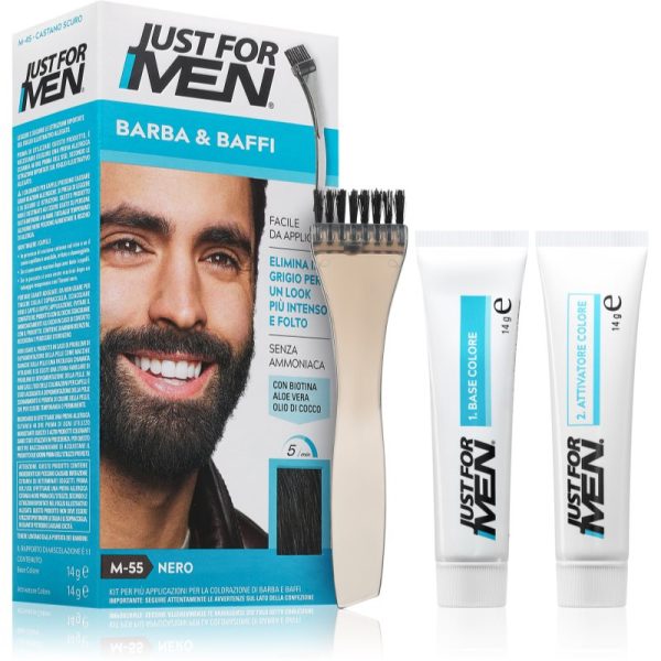 Just for Men Men Moustache & Beard vopsea pentru barbă pentru acoperirea firelor albe culoare M-55 Black 1 buc-ro
